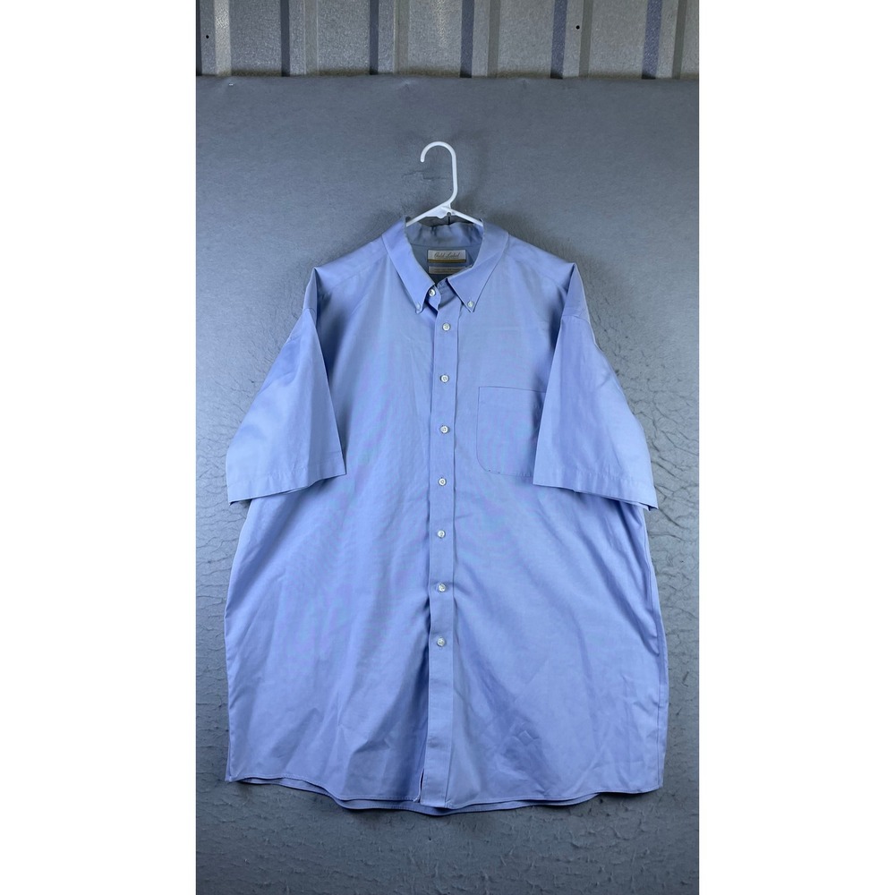 Roundtree & Yorke Gold Label Shirt Mens 17.5 Blue Excellent Short Sleeve Cotton